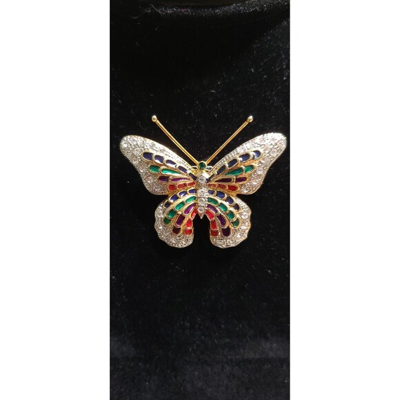 Vintage Gold-Tone Enamel and Rhinestone Butterfly Brooch - Picture 3 of 7